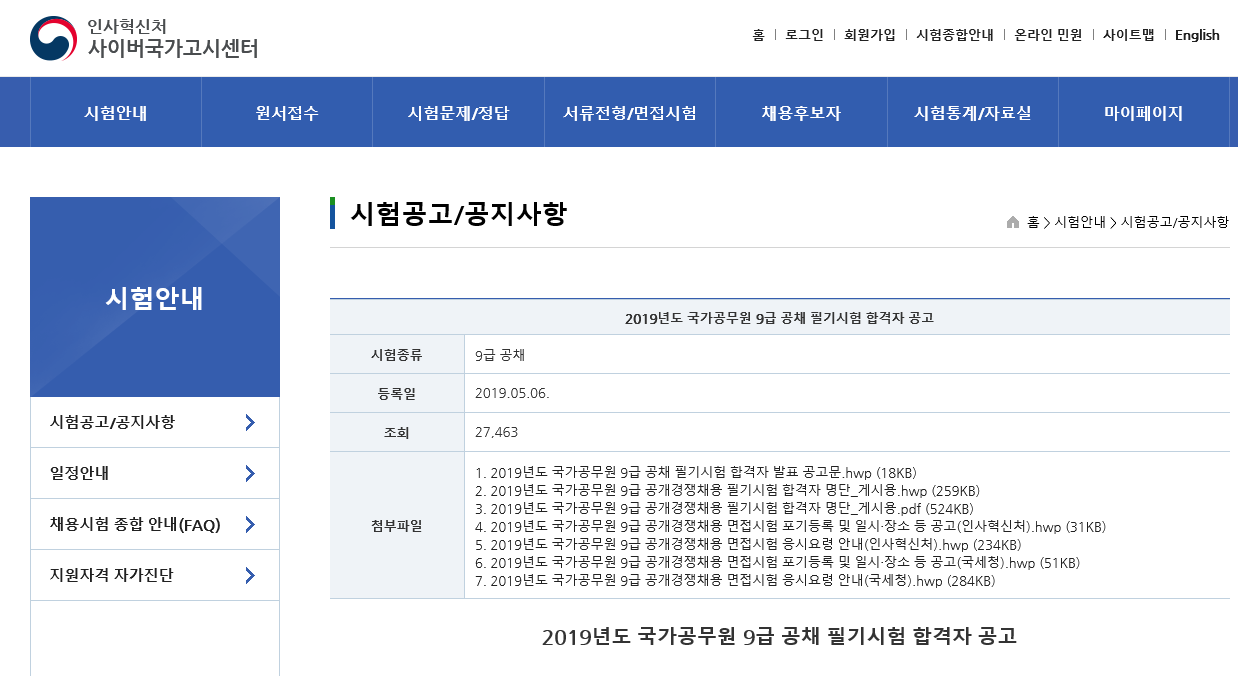 사이버 국가고시센터, 9급 국가공무원 필기시험 합격자 발표 < 창업/취업 < 남도 라이프 < 기사본문 - 남도일보