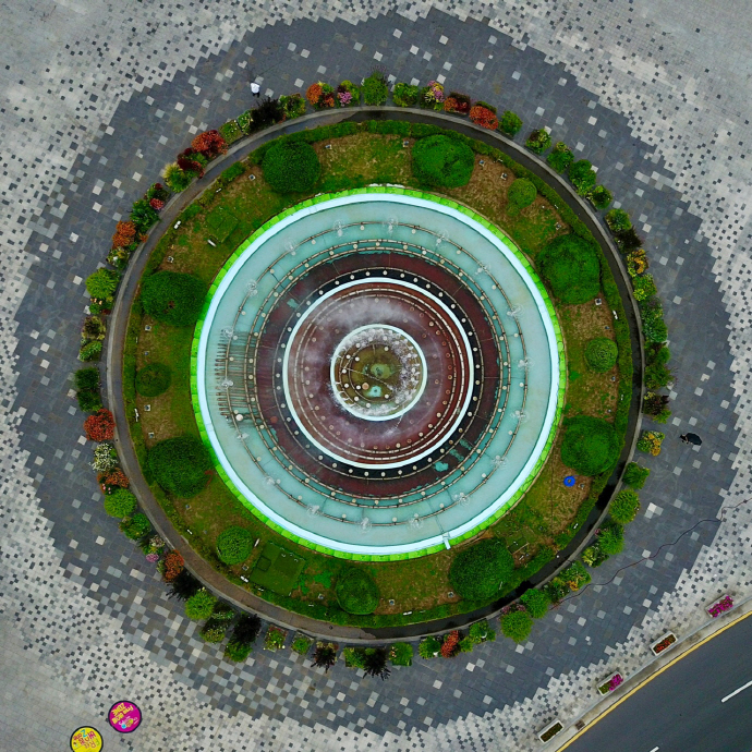 드론으로 촬영한 옛 전남도청 앞 분수대. 김덕일 작품