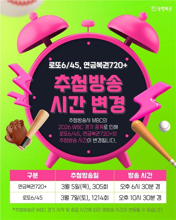 ** 놓치면 후회! <strong>WBC</strong> 열기로 <strong>이번 주 로또 1214회 & 연금복권 305회 추첨 시간</strong>이 확 바뀝니다!
**